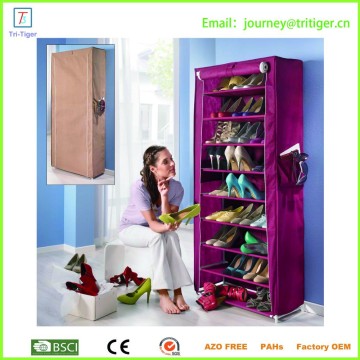 9 tiers Fashion Sliding Door Fabric modern Shoe Rack Cabinet With Side Pocket