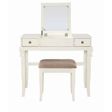 Vanity Set with Flip Top Mirror Cushioned Stool Makeup Dressing Table dresser 2 Drawers 3 Removable Organizer