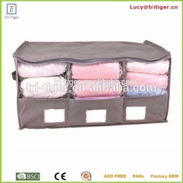 Non-woven Fabric Quilt Clothes Blanket Pillow Under Bed Storage Bag with Clear Window 3 Grid