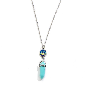 Turquoise fish's scales hexagonal prism Stone Necklace