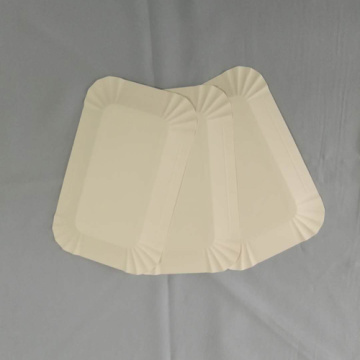 Rectangular Paper Plates Embossed Design White