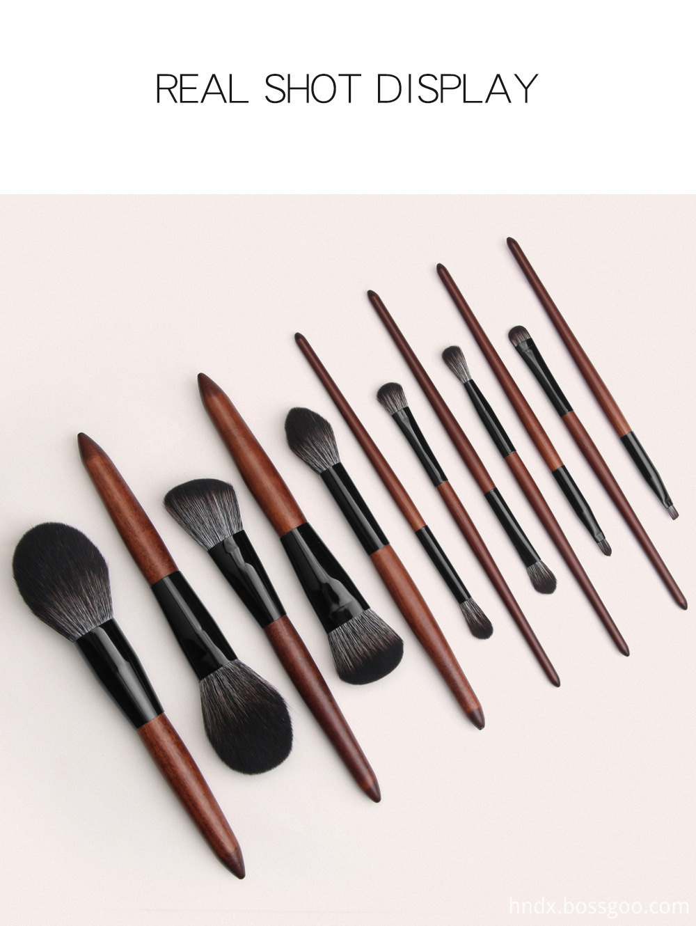 12 Pieces Sandalwood Color Makeup Brushes Set size 7