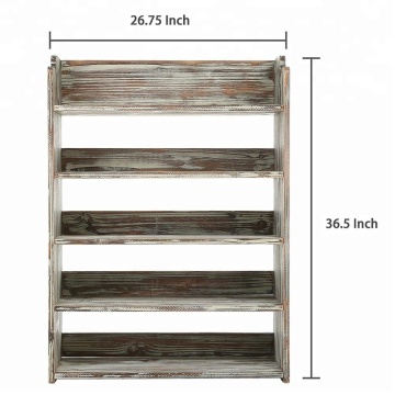 5 Tier Rustic Torched Wood Entryway Shoe Rack Storage Shelves, Closet Organizer Shelf