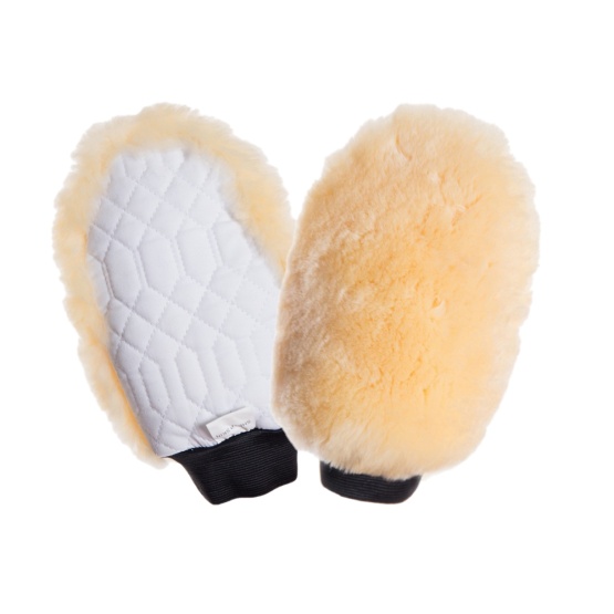 One sided natural sheepskin grooming mitt pro white