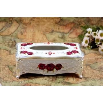 Wooden Carved Rose Tissue Box