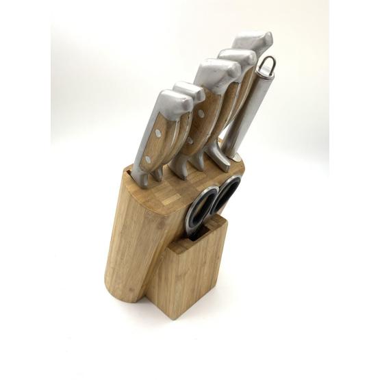 8pcs hollow bamboo handle knife block set