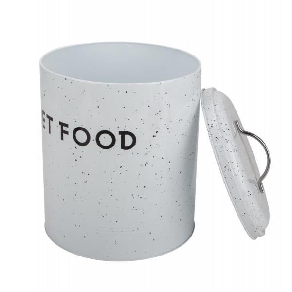 Pet Food Canister White And Black Zinc Metal