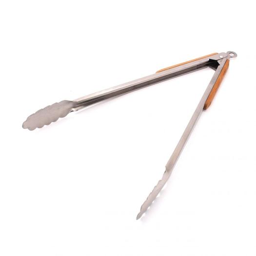 stainless steel food tongs with wooden handle