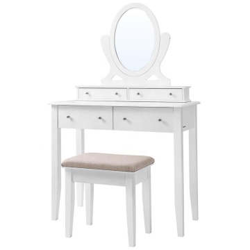 Vanity Table Set 4 Drawers Wooden mirrored Dressing Table with Large Stool