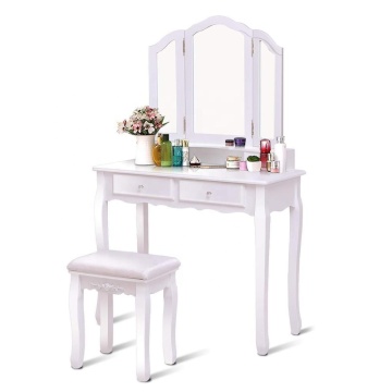 Tri Folding Mirror Bathroom Vanity Makeup Table Stool Set 4 drawers wardrobe dressing table designs