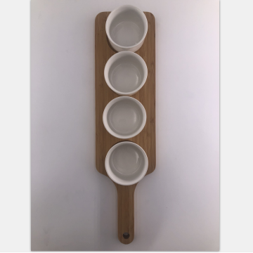 Wooden food tray with ceramic bowl set
