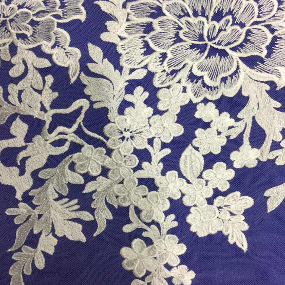 White Flower Embroidered Lace Fabric