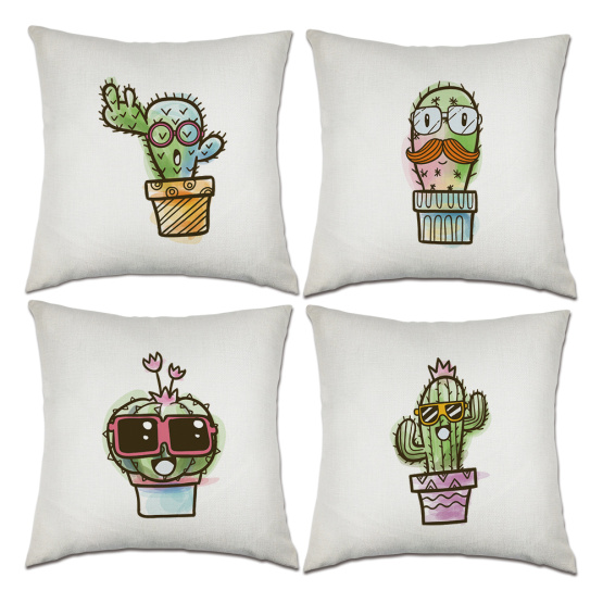 Set of Cactus Throw Pillow Covers Cute Plants Summer Decorative Cushion Cover Pillow Case for Sofa Bedroom Car Couch 18 x 18 Inc