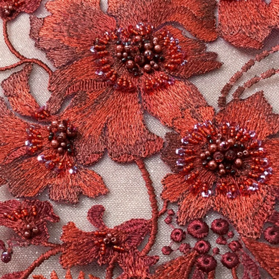 Red Handwork Embroidery Designe Fabric for Dress