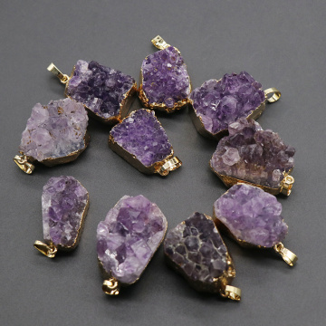 Amethyst Druzy Pendant Purple Drusy Necklace Drusy Gold Layer Raw Gemstone Bohemian Jewelry