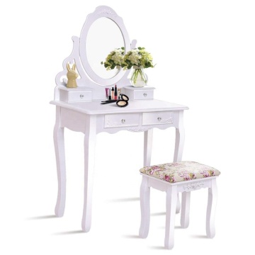 Rotating Oval Makeup Mirror Dresser cabinet Dressing vanity Table with Mirror Stool