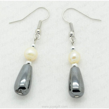 Freshwater pearl hematite waterdrop beads earring