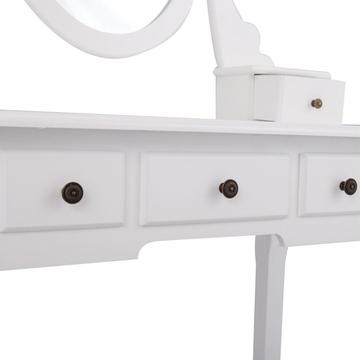 White Finish 5 Drawers Vanity Table Cushioned Stool Makeup Dressing Table Organizer Bedroom