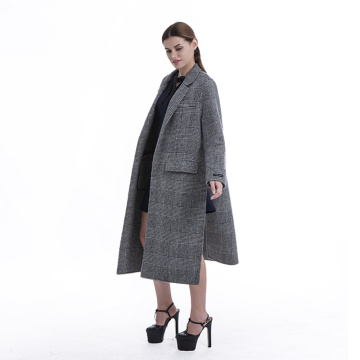 Fashionable straight plaid cashmere coat