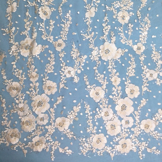 Plum Blossom Embroidery Transapret Sequin Lace Fabric