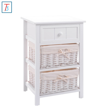 Night Stand Storage Drawer, 2 Baskets and Open Shelf for Bedroom