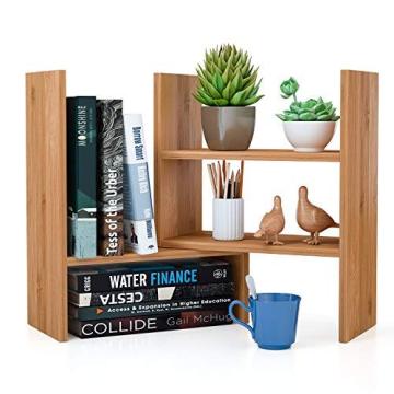 Bamboo Desk Storage Organizer Adjustable Desktop Display Shelf Rack Multipurpose Bookshelf for Office Kitchen