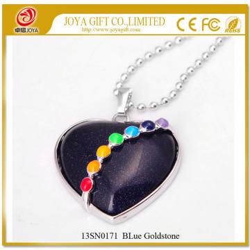 7 Chakras Gemstone Blue Goldstone Heart Pendant Necklace