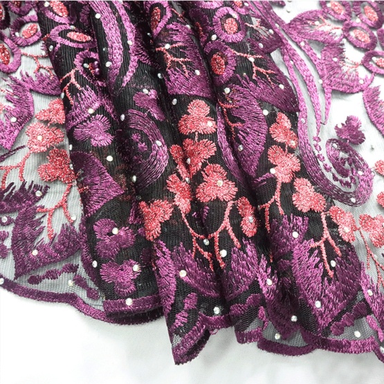 Light Purple Indian Embrodiery Lace Fabric for Dress