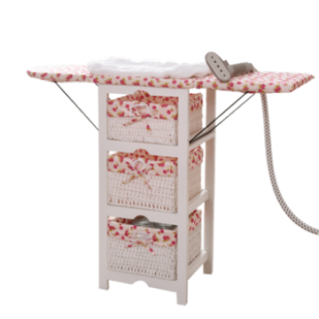 Foldable Ironing Board Solid Wood Cabinet Folding Top Center Rattan Storage Basket