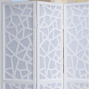 Folding solid wood 4 Panel Room Divider Screen, White Color With Decorative Cutouts