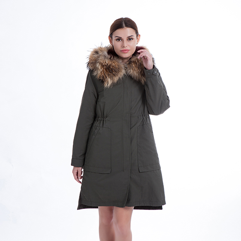 Fur-lined long parka for ladies