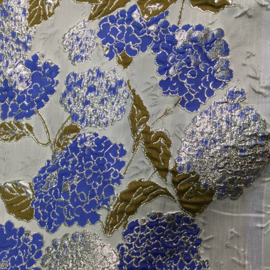 Blue Navy Flower Jacquard Brocade Fabric