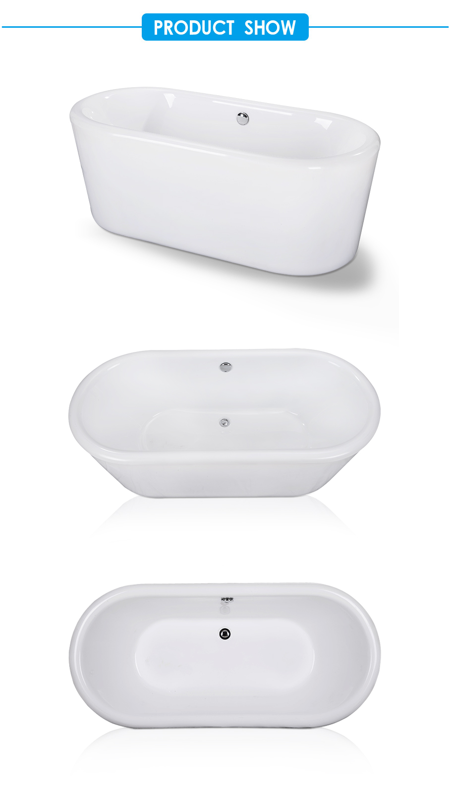 Dover Acrylic Soaking Freestanding Bathtub in Glossy White