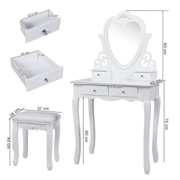 Dressing Table Set with Stool and Heart shape Mirror Vanity Furniture bedroom White