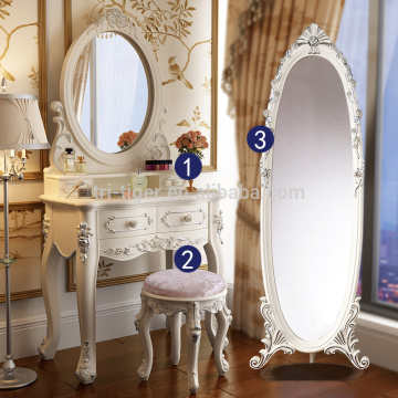 White Wood Mirror French style Simple Dressing Table With Drawer