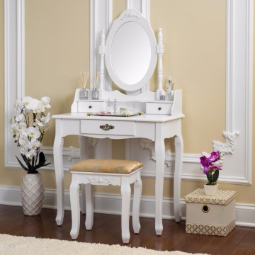 Vanity Table Set Wooden Dressing Table with Single Mirror