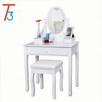 white Dressing Table Set 137 x 80 x 40 cm with adjustable mirror and stool