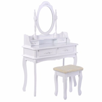 White Vanity Jewelry Makeup Dressing Table Set W Stool 4 Drawer Mirror Wood Desk