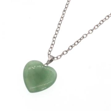 Natural Green Aventurine Heart Pendant Necklace 45cm Chain