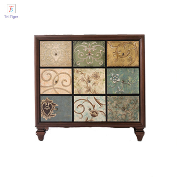 Living Room Painting Side Cabinet Mogao Grottoes pattern 100% solid antique cabinet