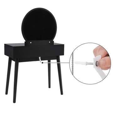 Black Vanity Table Set with Round Mirror 2 Large Sliding Drawers Dresser Makeup Table Dressing Table Set