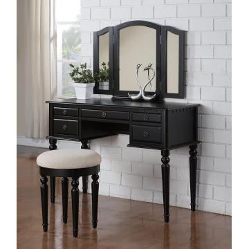 Collection makeup vanity table set with mirror stool black