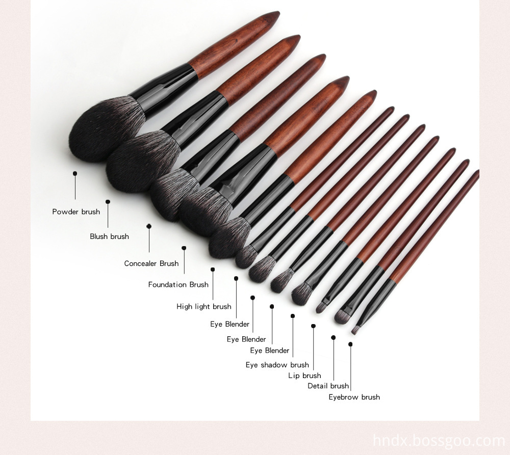 12 Pieces Sandalwood Color Makeup Brushes Set 2