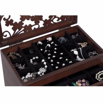 6 Layers Jewelry Storage Box Large Jewelry Organizer Wooden Case with 5 Drawers Dark