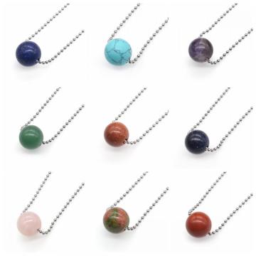 Natural 18MM Round Semi Precious Stone Sphere  Crystal Balls Charms Chain Necklace