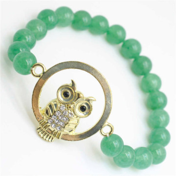 Green Aventurine Gemstone Bracelet with Diamante owl alloy Piece