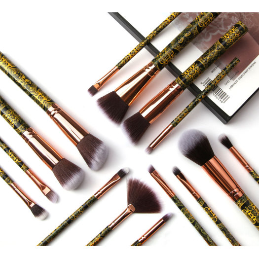 15 Pcs Black Pattern Cosmetic Makeup Brushes Sets
