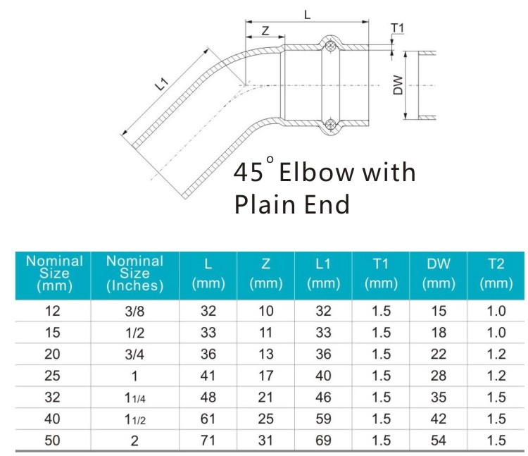 45 elbow with plain end