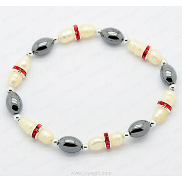 pearl hematite drum beads bracelet
