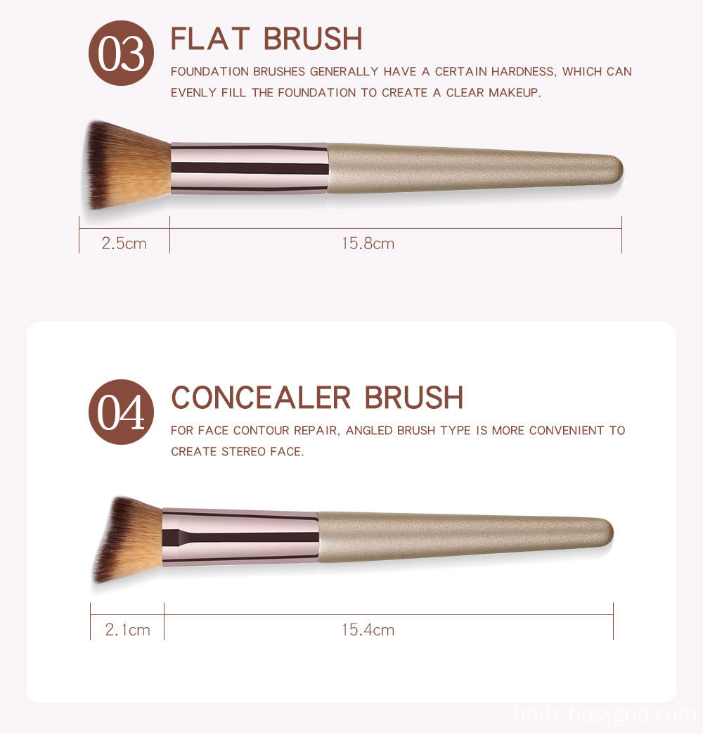 10 Piece Champagne Gold Makeup Brushes -2